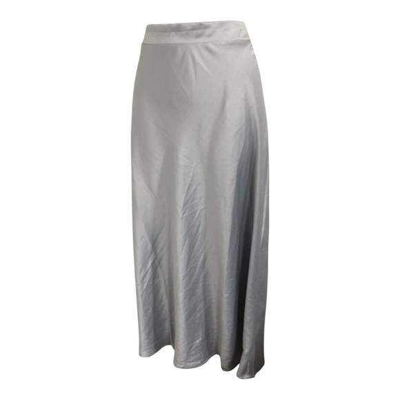 Beautiful silver metallic banded waist bias cut satin effect maxi skirt size M - Picture 1 of 11